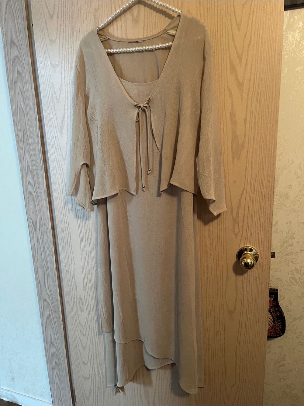 Joseph Ribkoff Neutral Beige Layered Maxi Dress with Tie Front